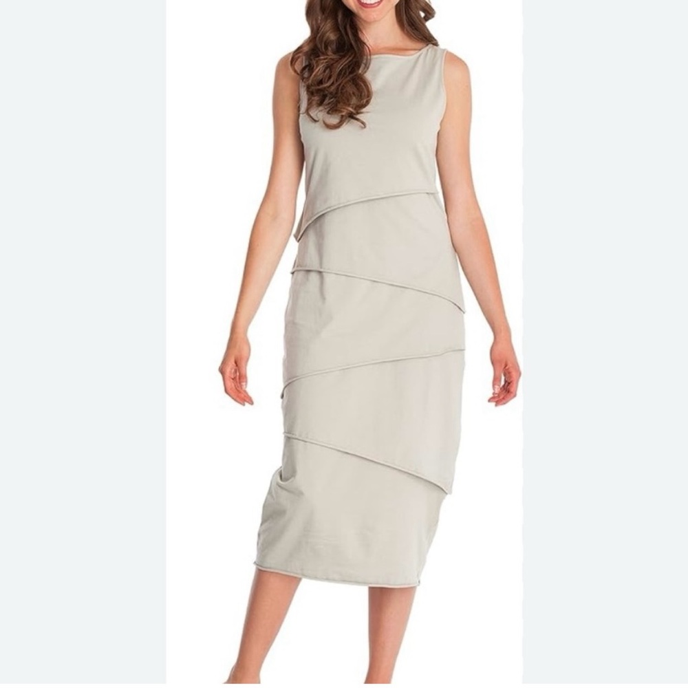 Neon Buddha Crisp White Cotton Midi Dress Modern Minimalist, Made in Thailand XS